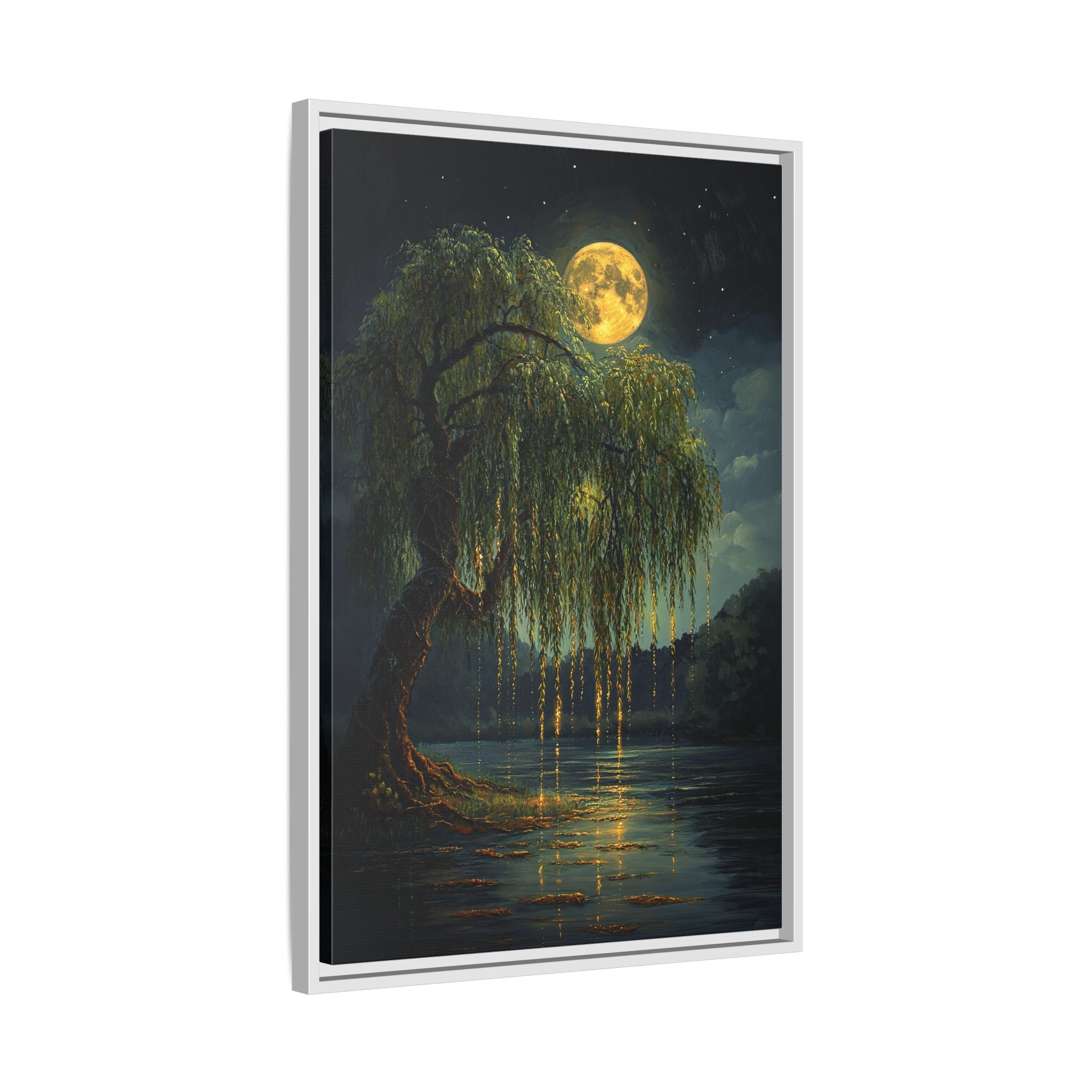 Framed Canvas - Moonlit Willow Glow