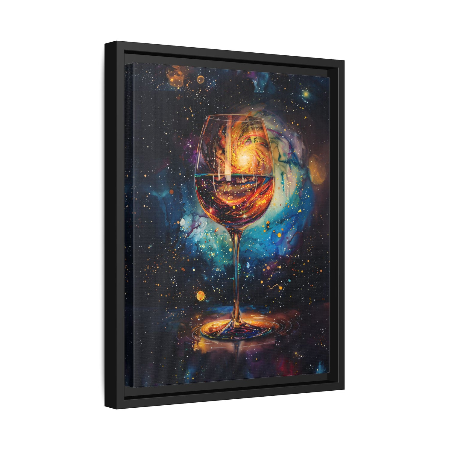 Framed Canvas - Cosmic Swirl in Wine Glass