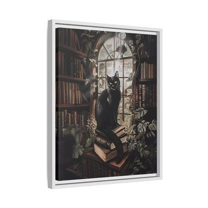 Framed Canvas - Book Hoarder Feline Gaze