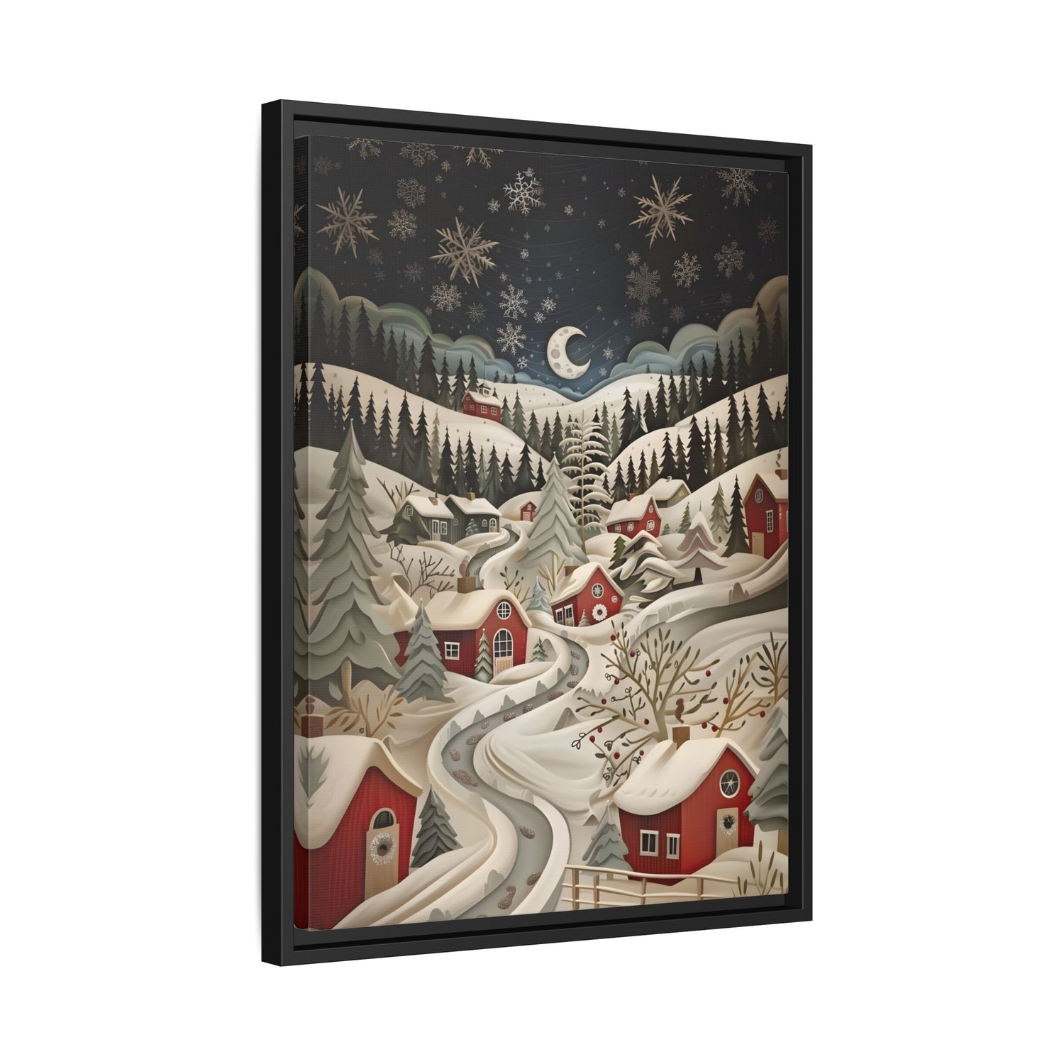 Framed Canvas - Silent Snowfall Village
