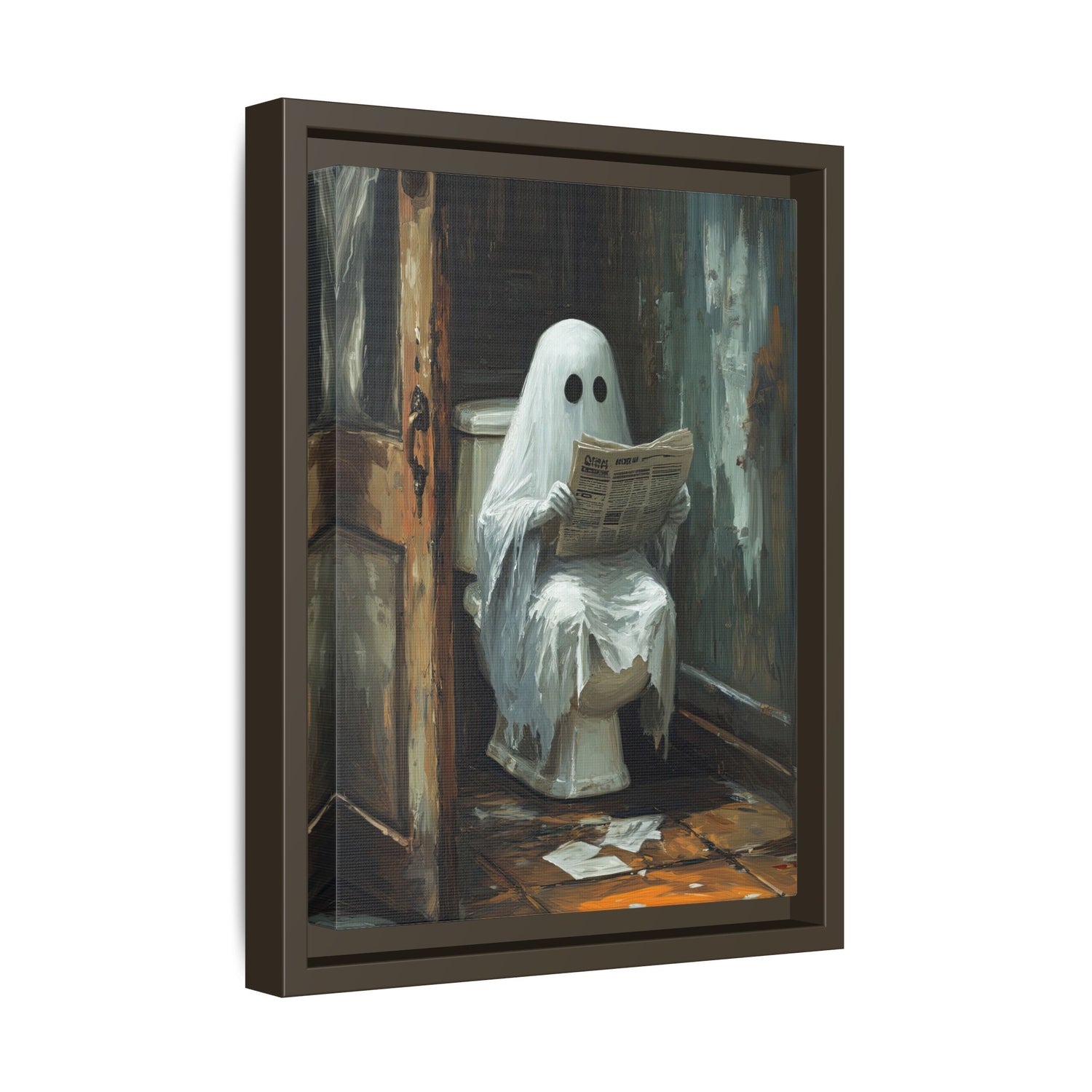 Framed Canvas - Ghostly Bathroom Break
