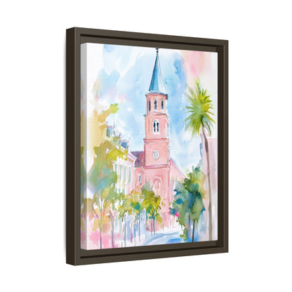 Framed Canvas - Charleston Steeple in Pastel Haze