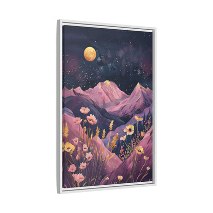 Framed Canvas - Golden Moon Over Lavender Peaks