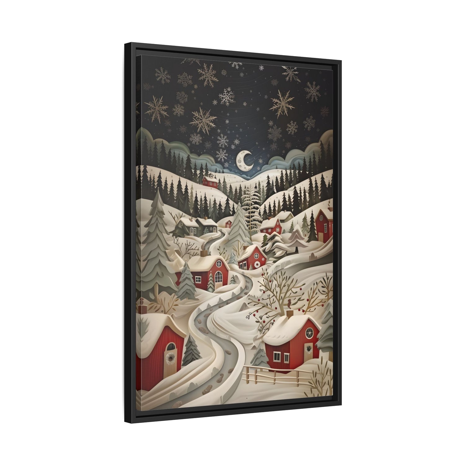 Framed Canvas - Silent Snowfall Village