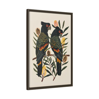 Framed Canvas - Black Cockatoos Among Banksia
