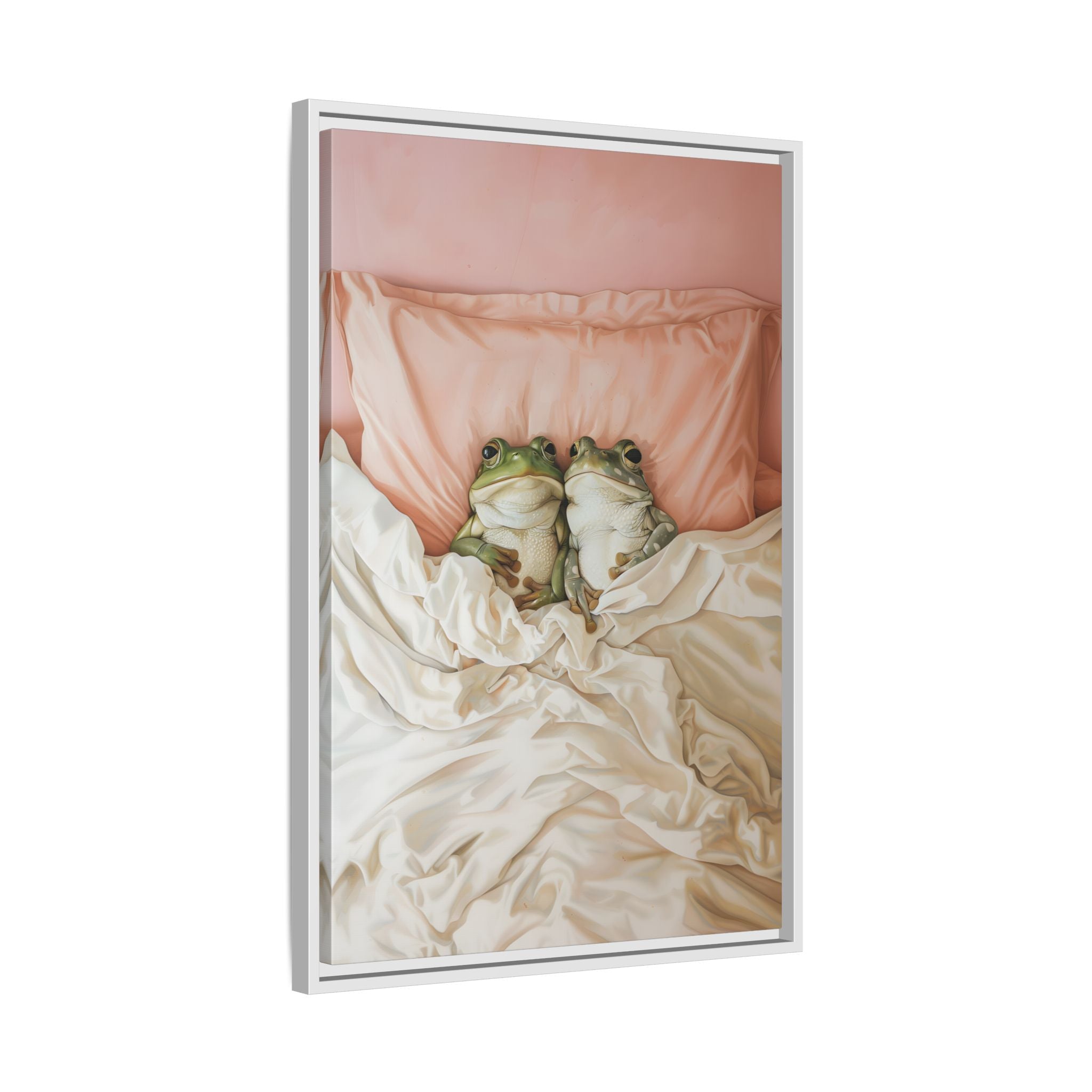 Framed Canvas - Cozy Frogs Romantic Bliss