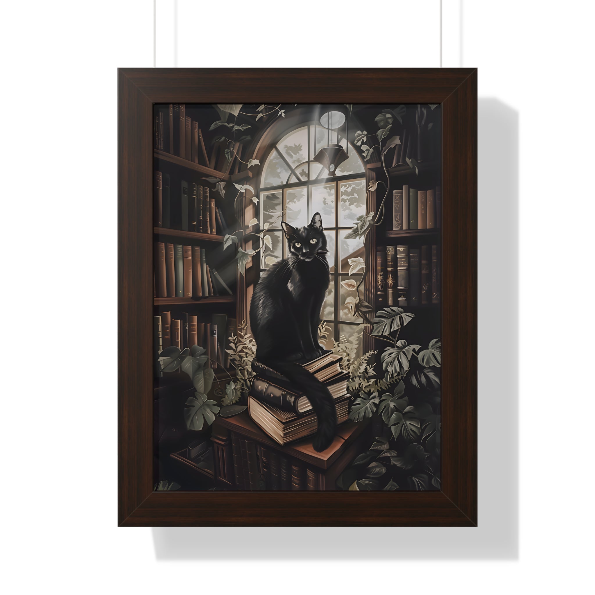 Framed Paper Print - Book Hoarder Feline Gaze