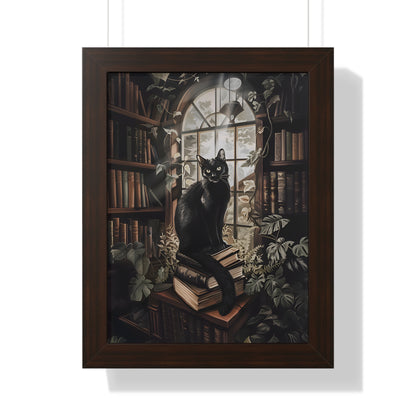 Framed Paper Print - Book Hoarder Feline Gaze