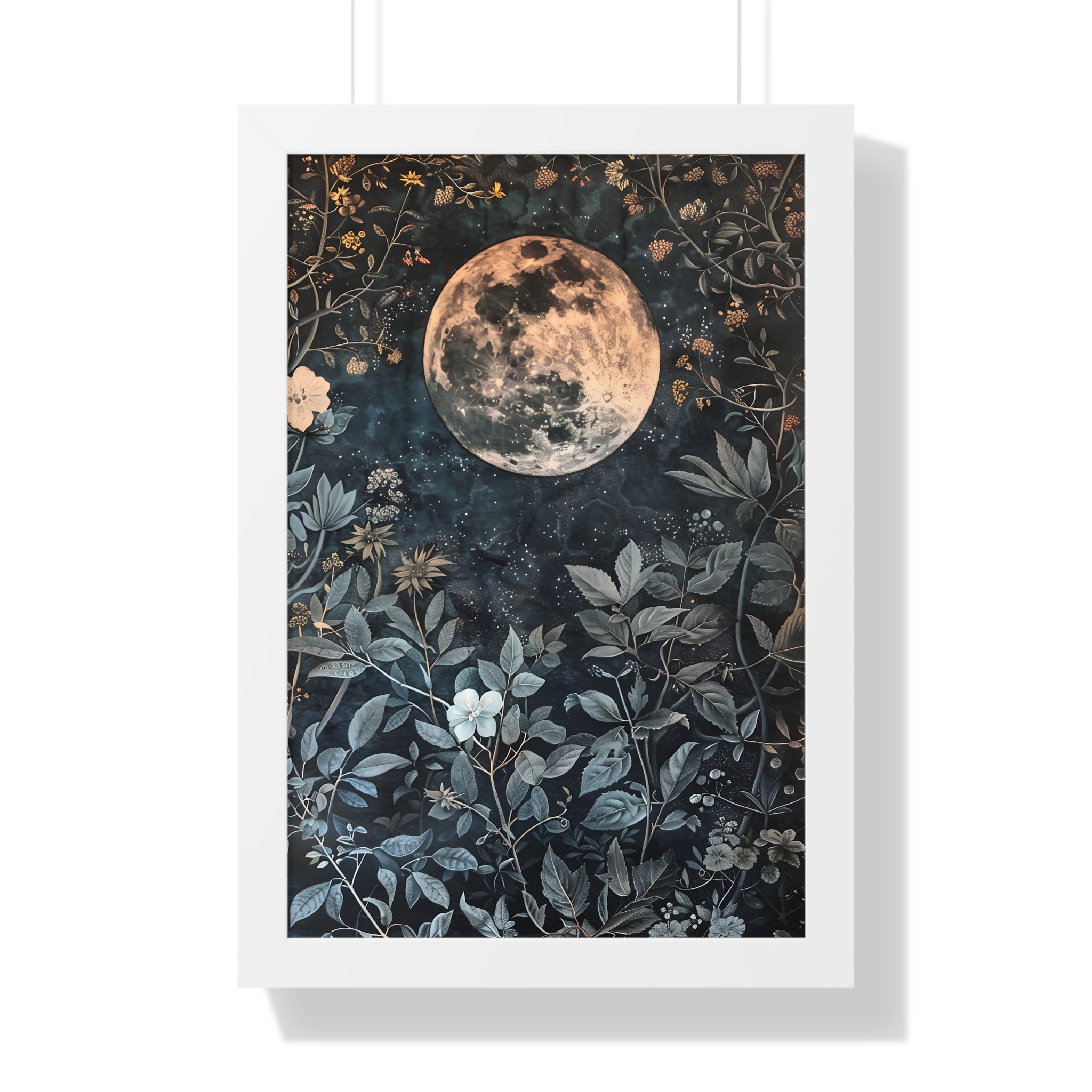 Framed Paper Print - Midnight Moonlit Garden