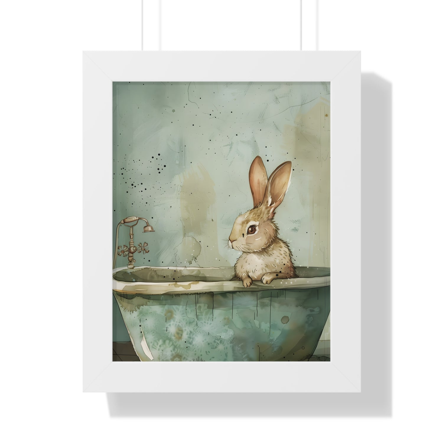 Framed Paper Print - Bunny Bath Day Whimsy