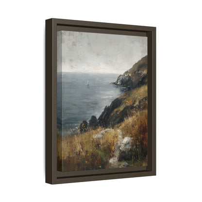 Framed Canvas - Cliffside Sailboat Seascape