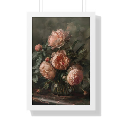 Framed Paper Print - Vintage Blush Peony Bouquet