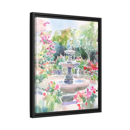 Framed Canvas - Charleston Garden Fountain View