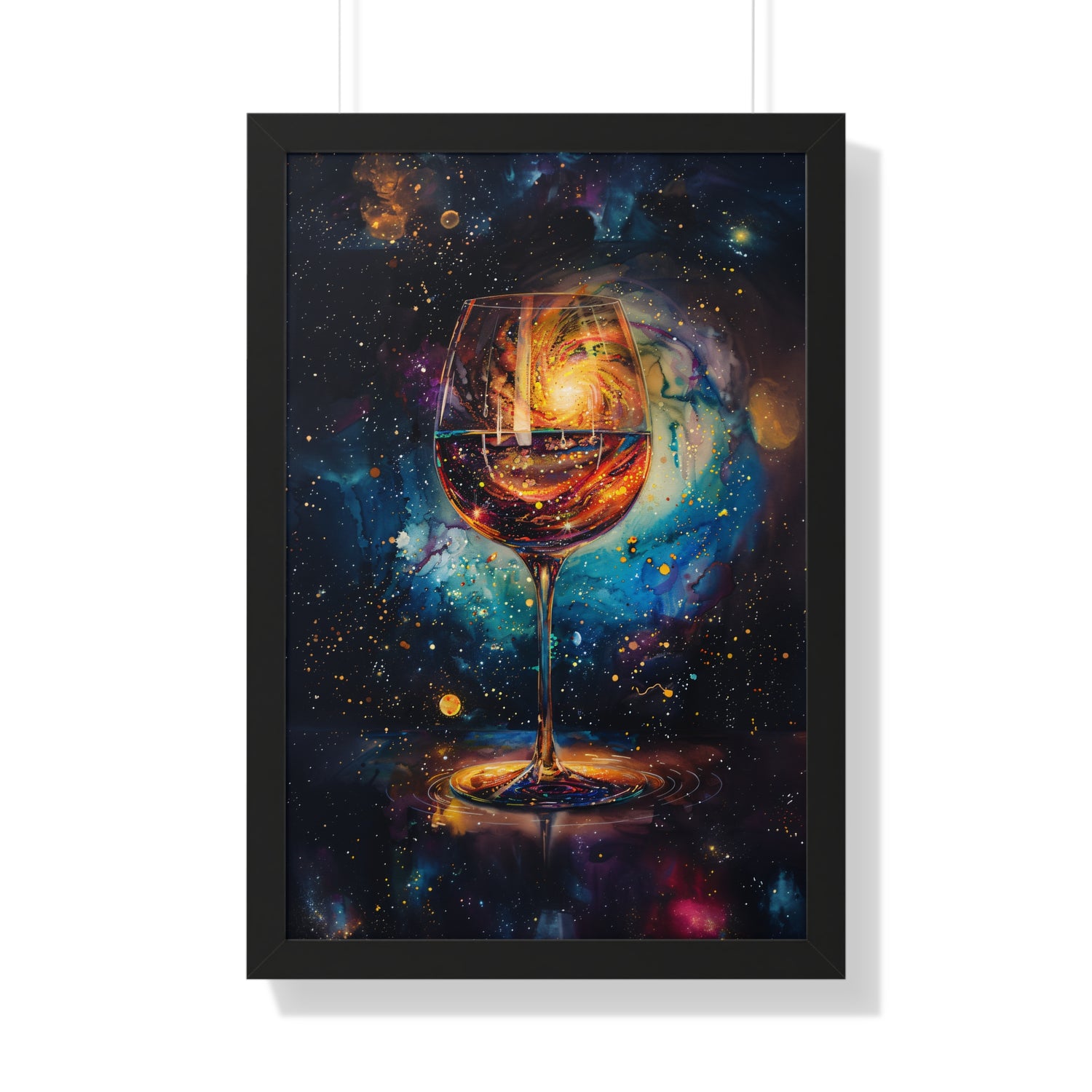 Framed Paper Print - Cosmic Swirl in Wine Glass