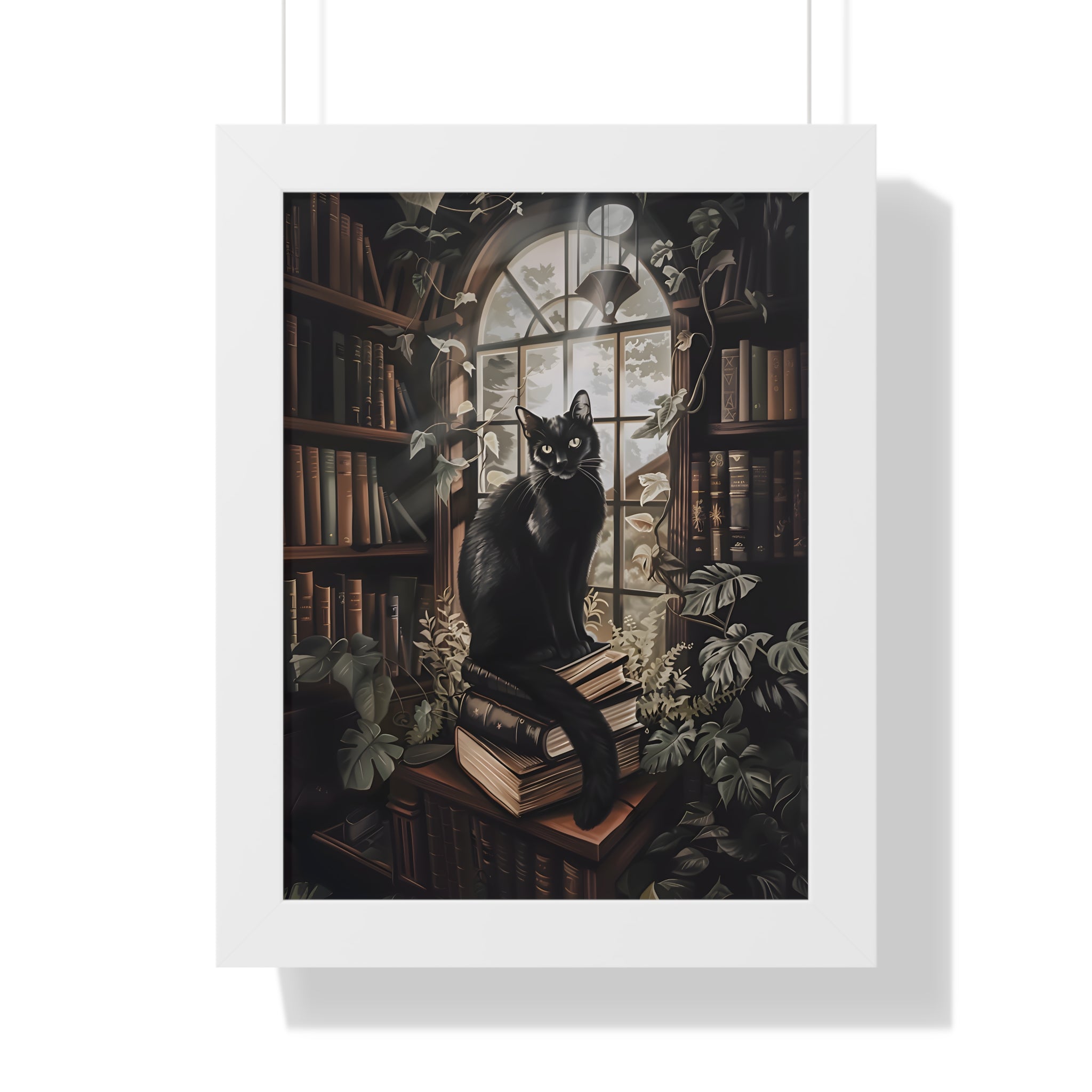 Framed Paper Print - Book Hoarder Feline Gaze