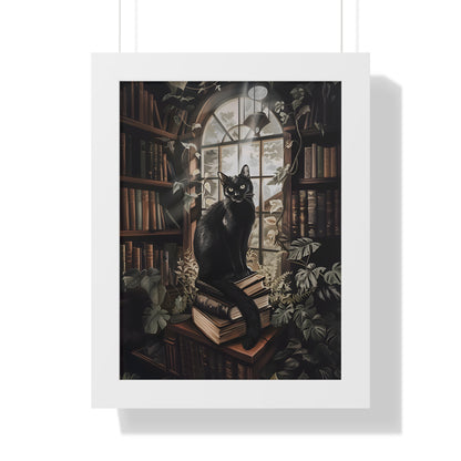 Framed Paper Print - Book Hoarder Feline Gaze