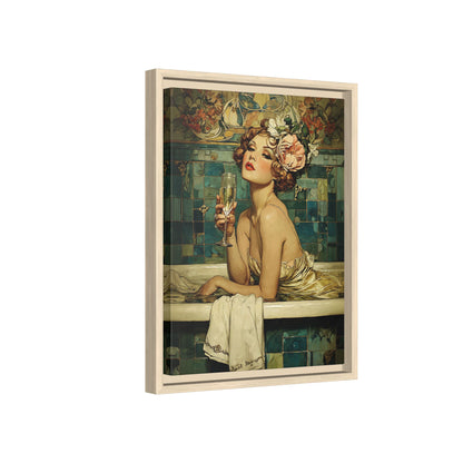 Framed Canvas - Champagne Bathtub Coquette