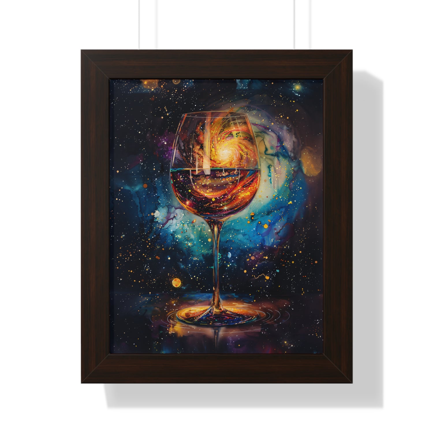 Framed Paper Print - Cosmic Swirl in Wine Glass