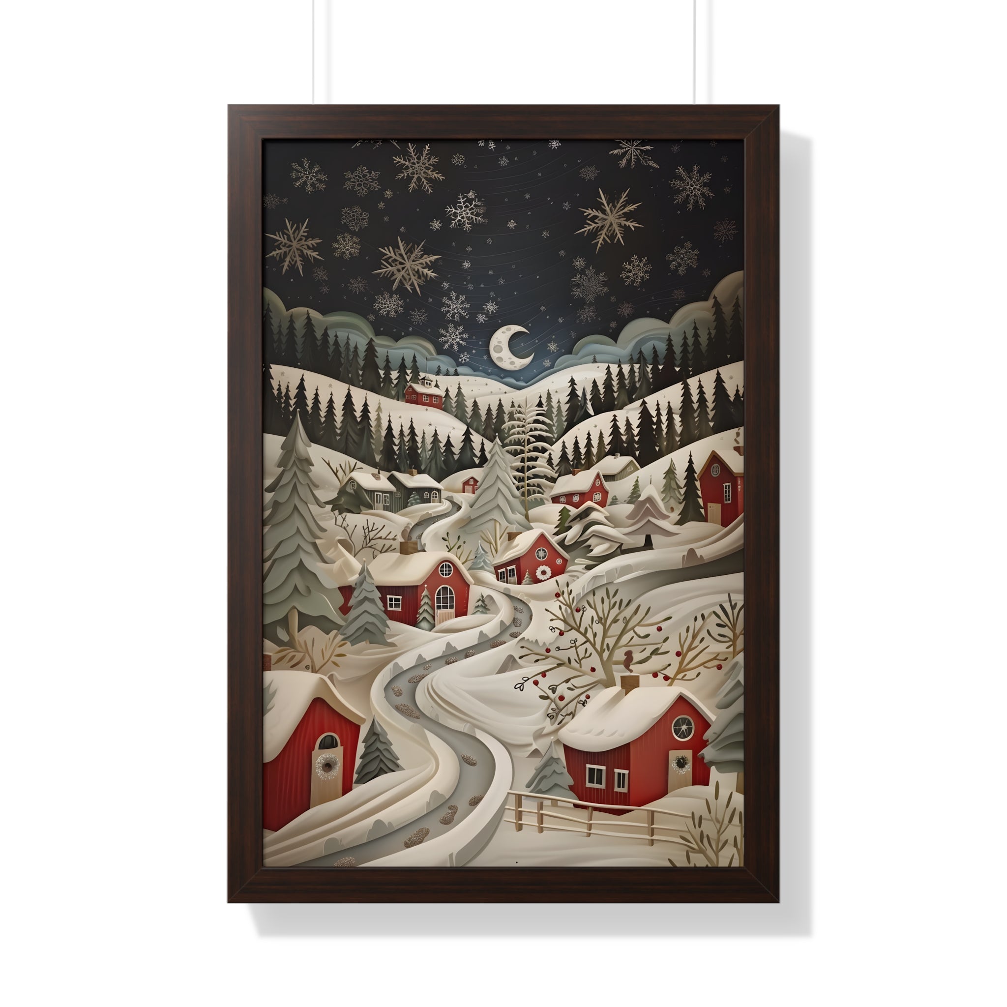 Framed Paper Print - Silent Snowfall Village