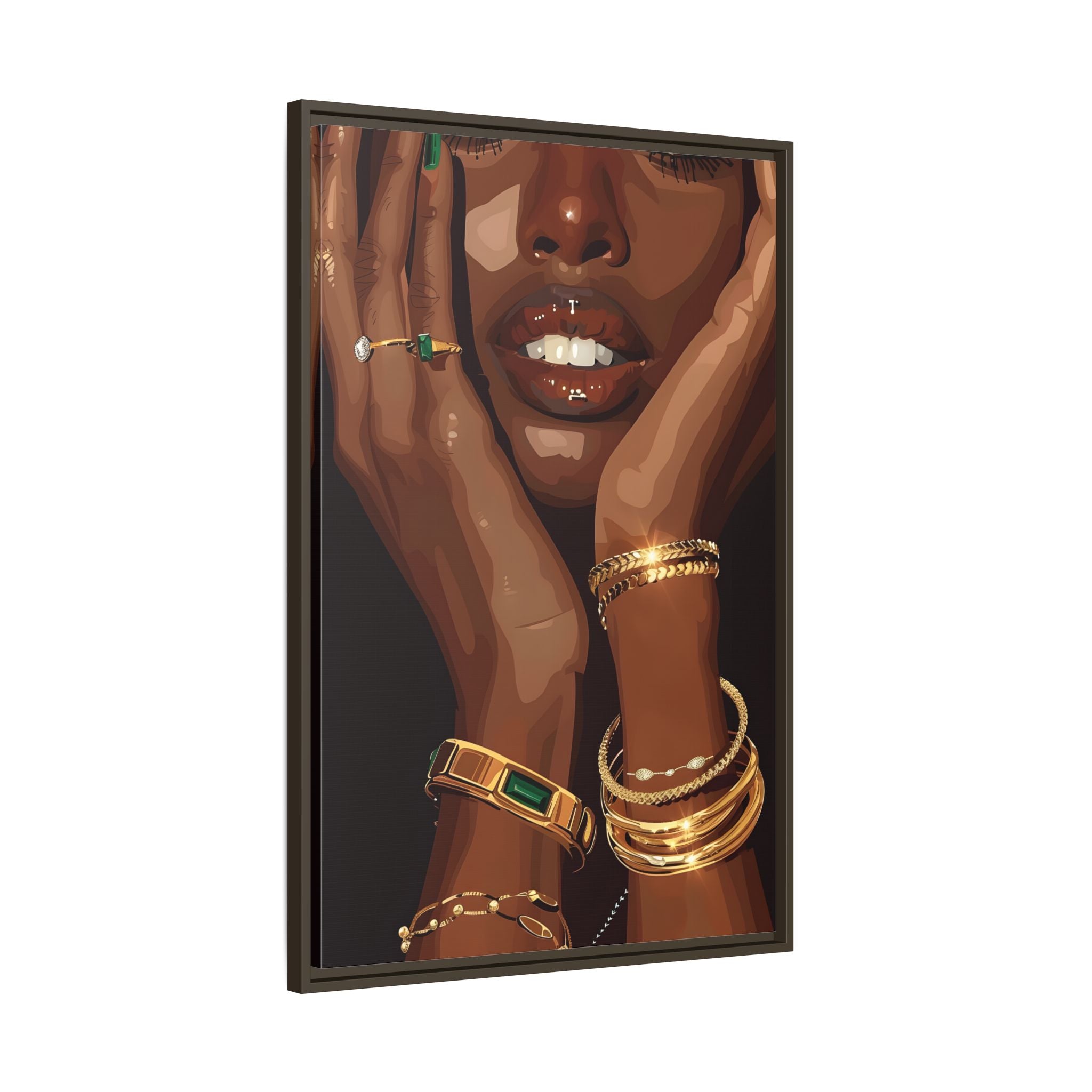 Framed Canvas - Golden Emerald Beauty Portrait
