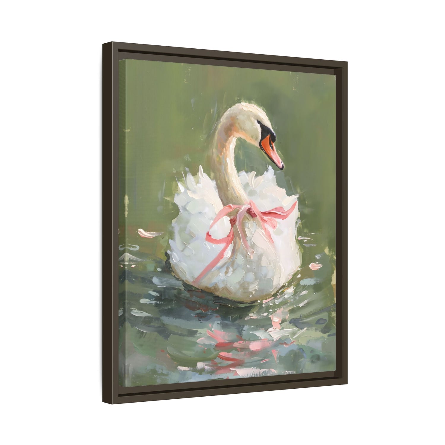 Framed Canvas - Ballet Swan in Pink Bow