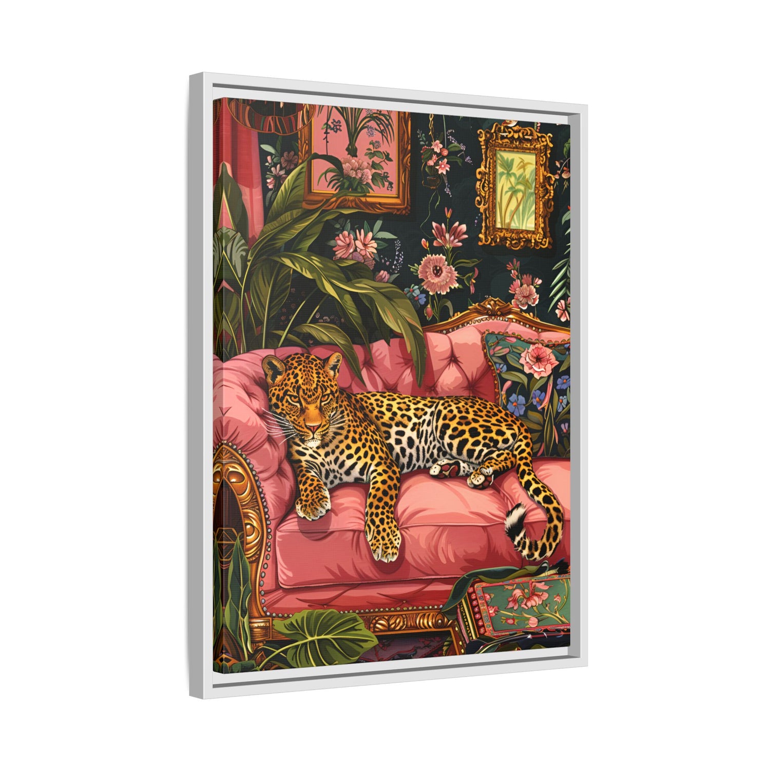 Framed Canvas - Leopard Lounge in Bloom