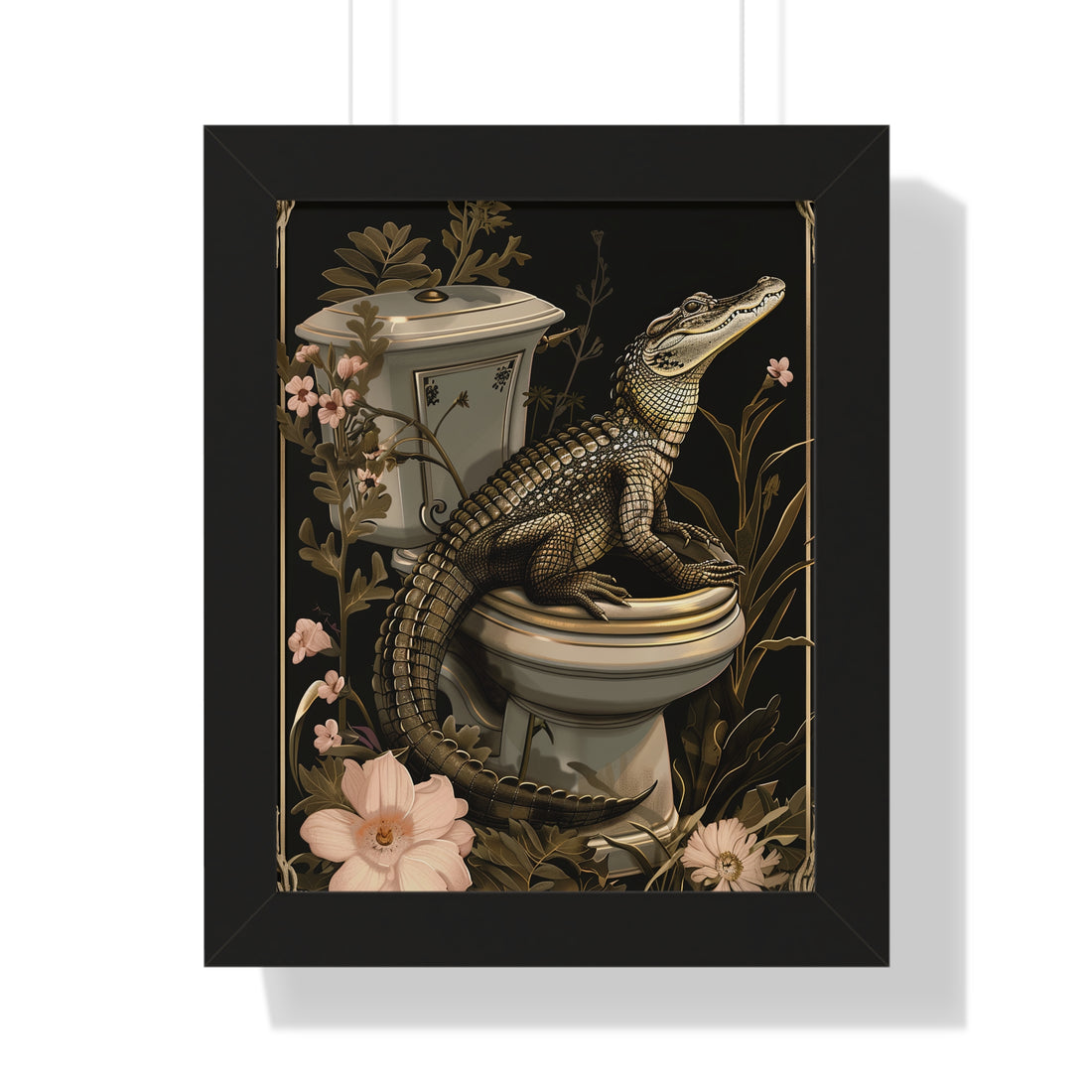 Framed Paper Print - Toilet Gator Floral Surprise