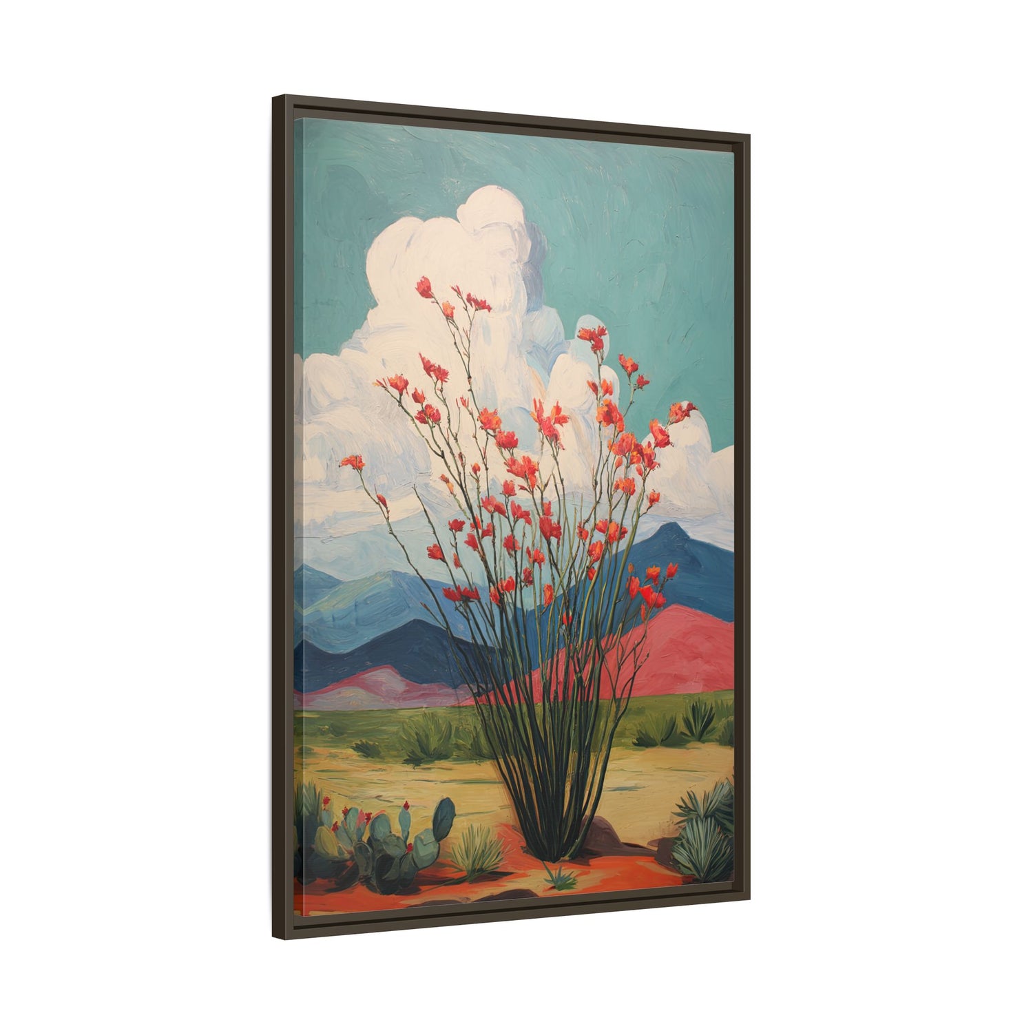 Framed Canvas - Ocotillo Cactus Desert Bloom