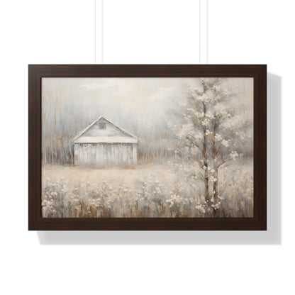 Framed Paper Print - Whispers of Winter Barn