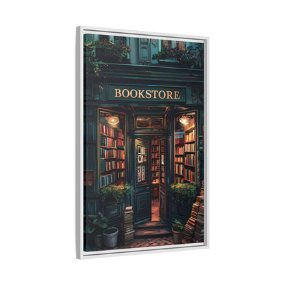 Framed Canvas - Midnight Bookstore Glow