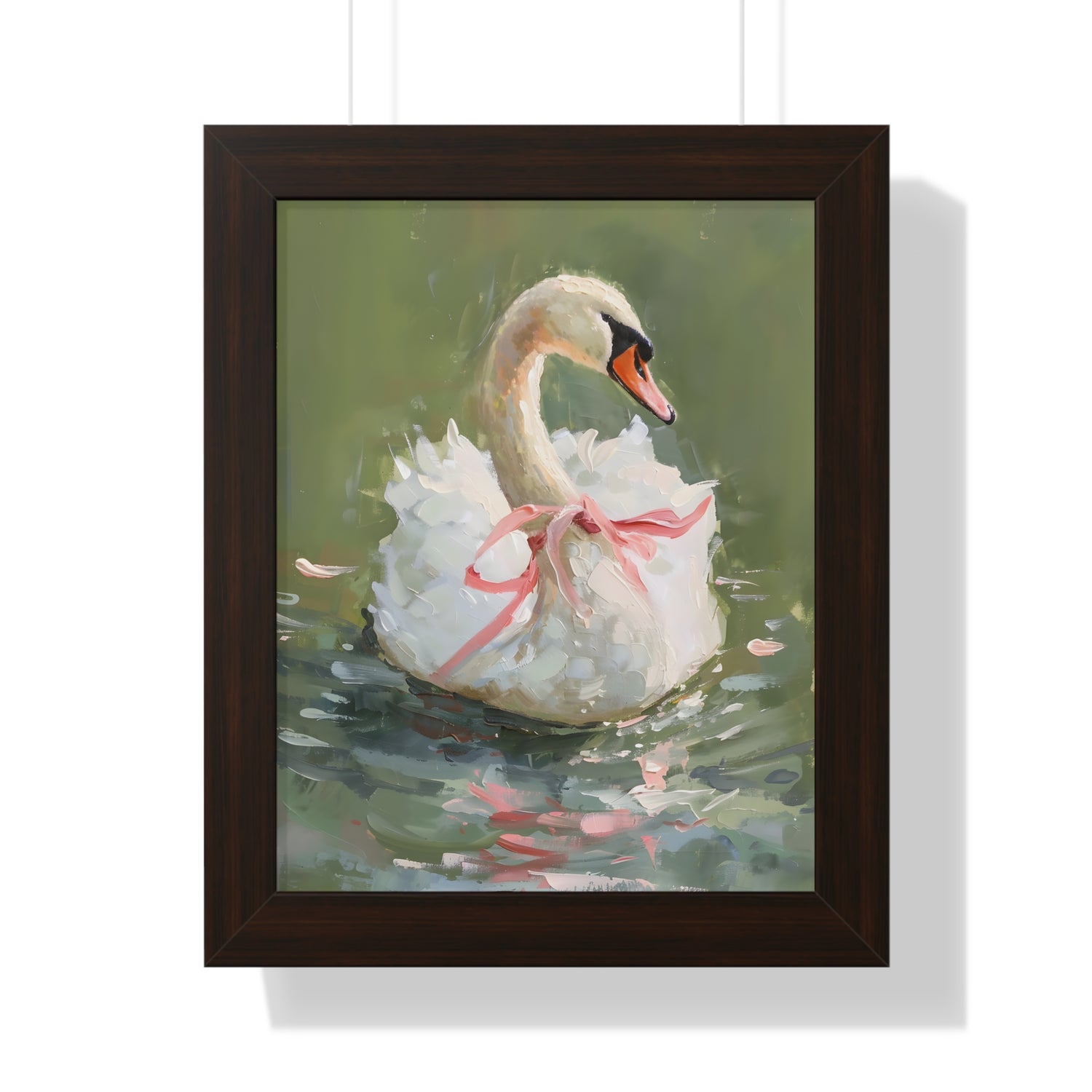 Framed Paper Print - Ballet Swan in Pink Bow