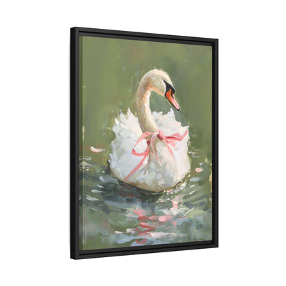 Framed Canvas - Ballet Swan in Pink Bow