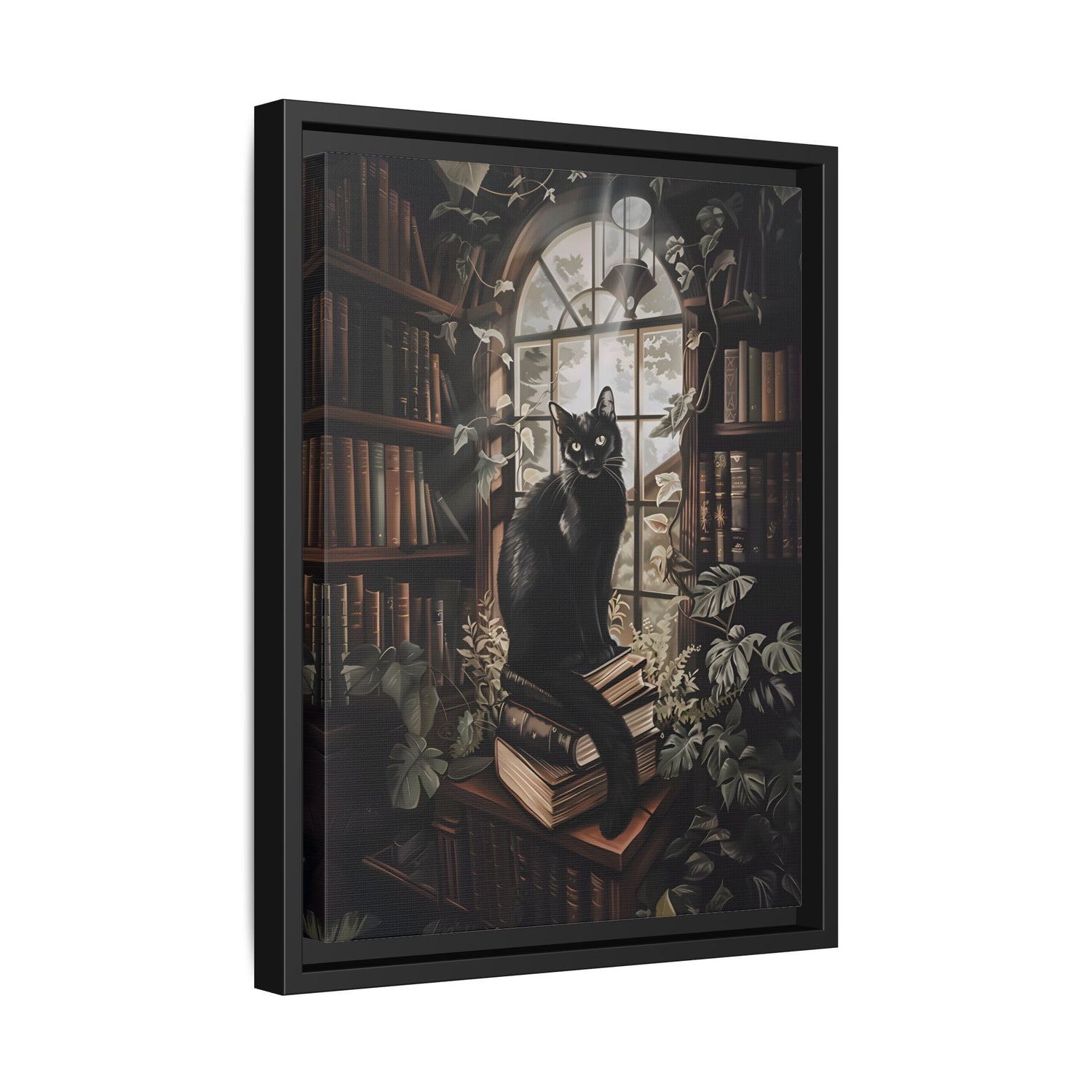 Framed Canvas - Book Hoarder Feline Gaze