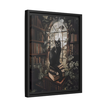 Framed Canvas - Book Hoarder Feline Gaze