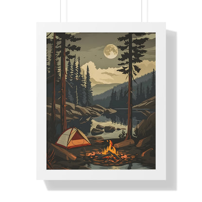 Framed Paper Print - Moonlit Campfire Escape