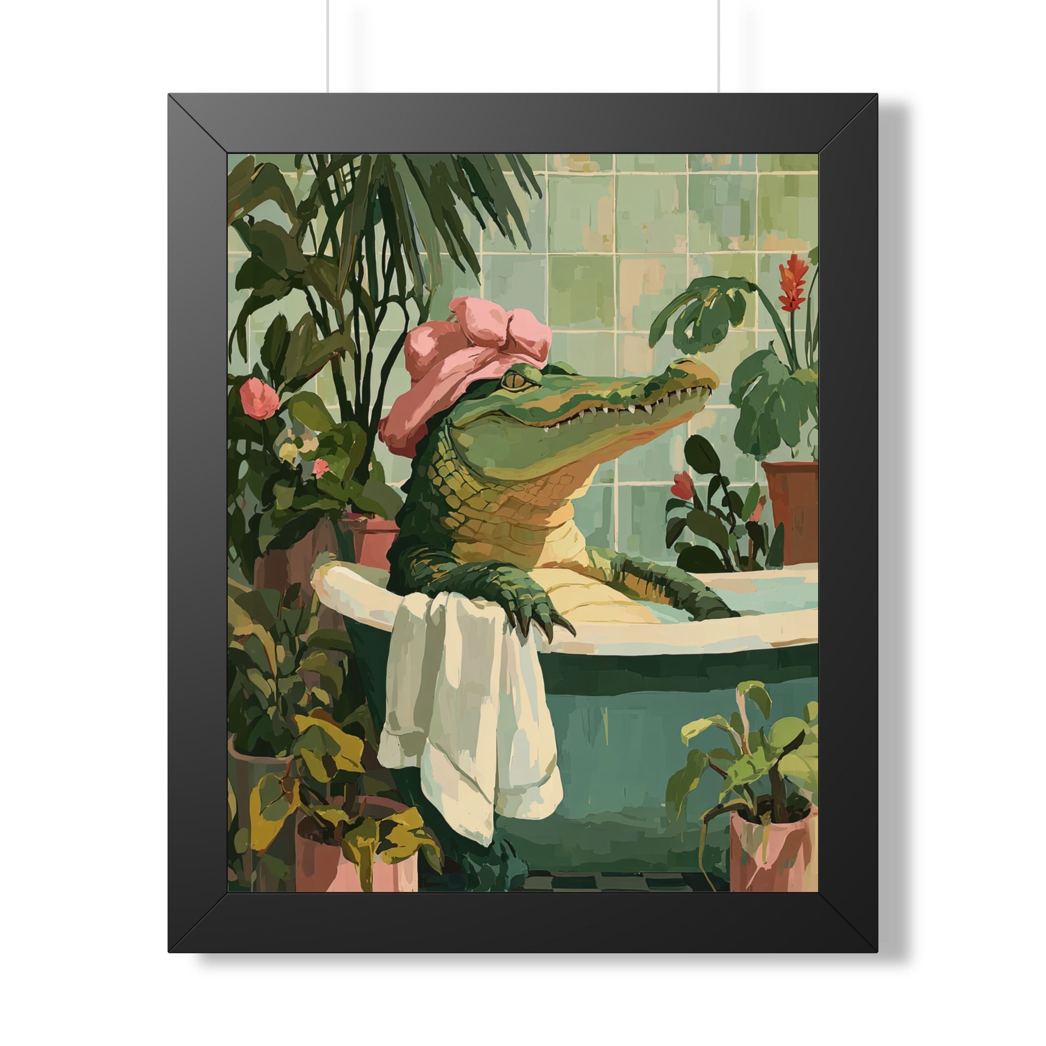 Framed Paper Print - Bathtub Alligator Spa Day