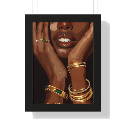 Framed Paper Print - Golden Emerald Beauty Portrait