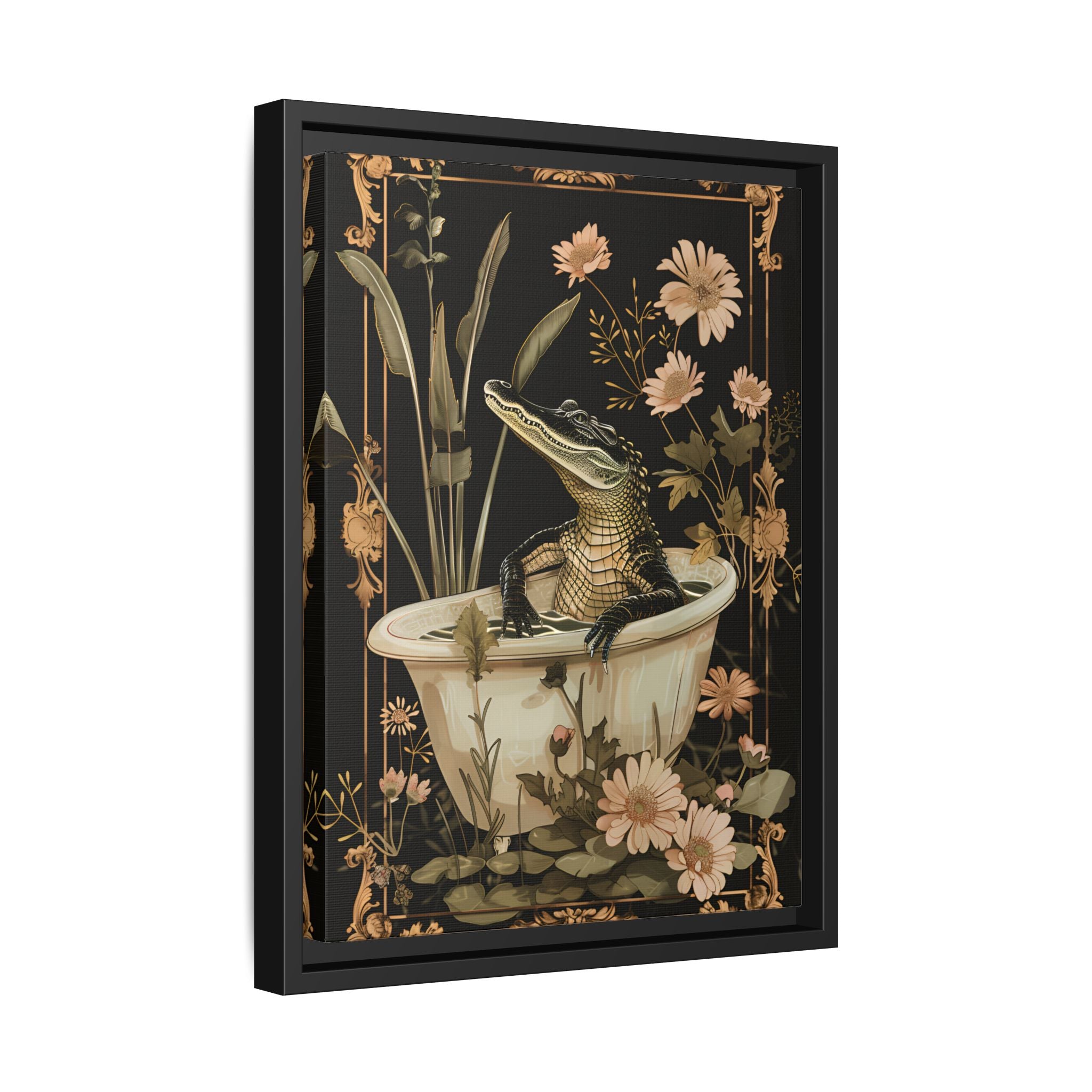 Framed Canvas - Crocodile in Bloom Bath Bliss