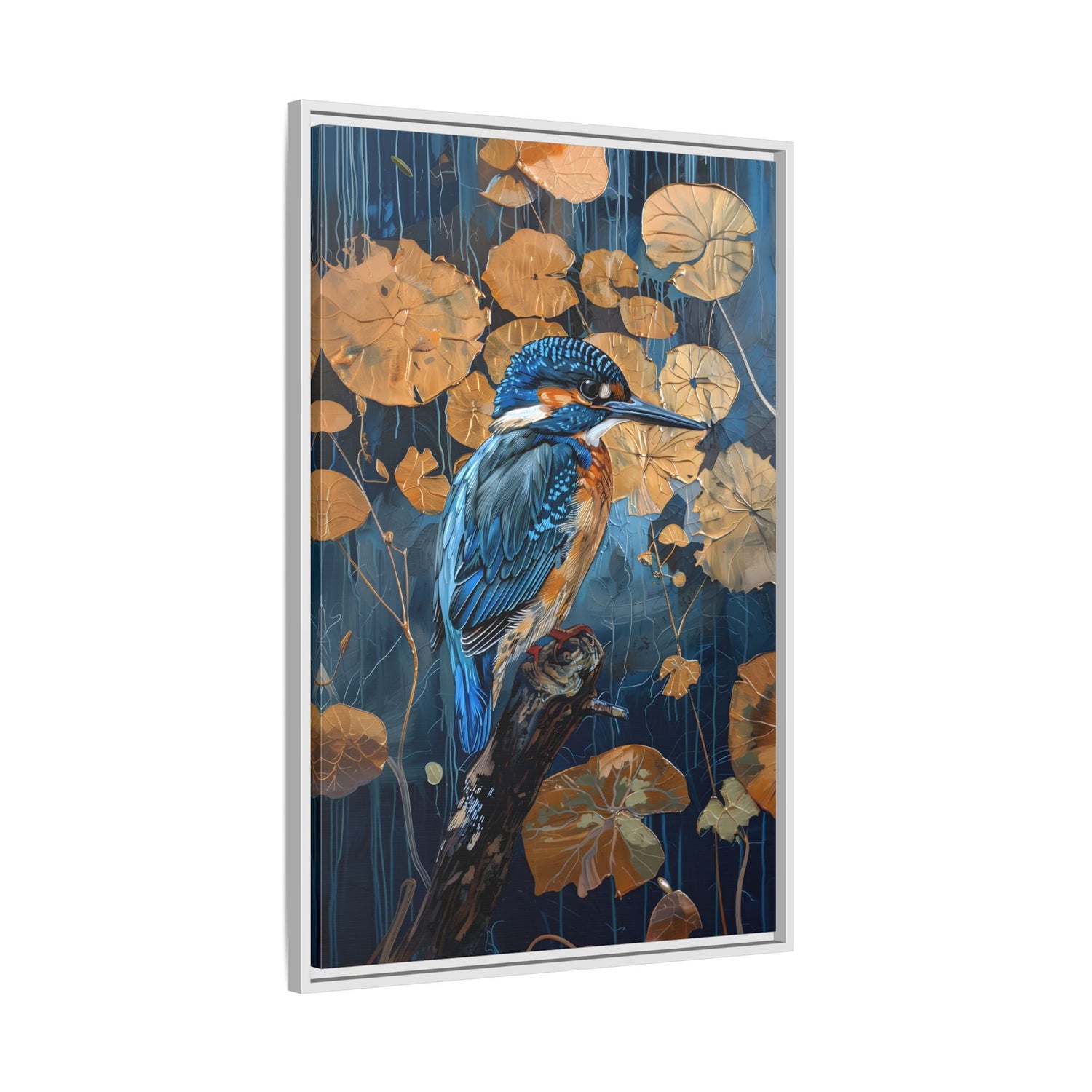 Framed Canvas - Golden Leaves Kingfisher