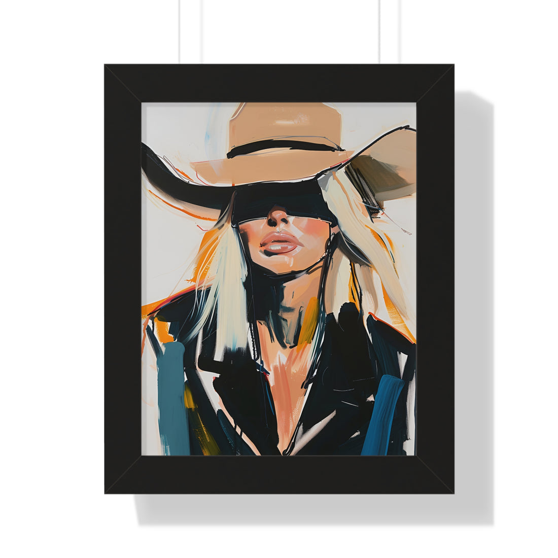 Framed Paper Print - Blindfolded Cowgirl Charm