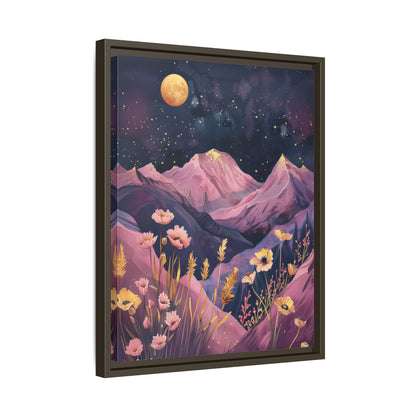 Framed Canvas - Golden Moon Over Lavender Peaks