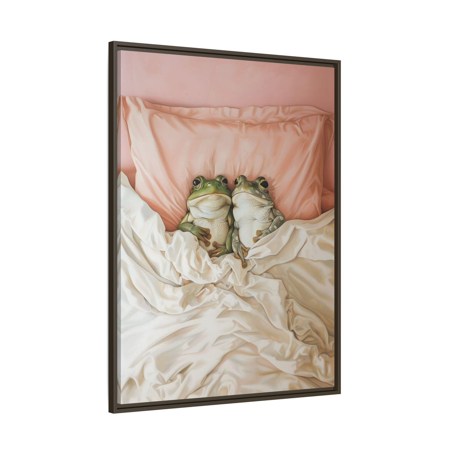 Framed Canvas - Cozy Frogs Romantic Bliss