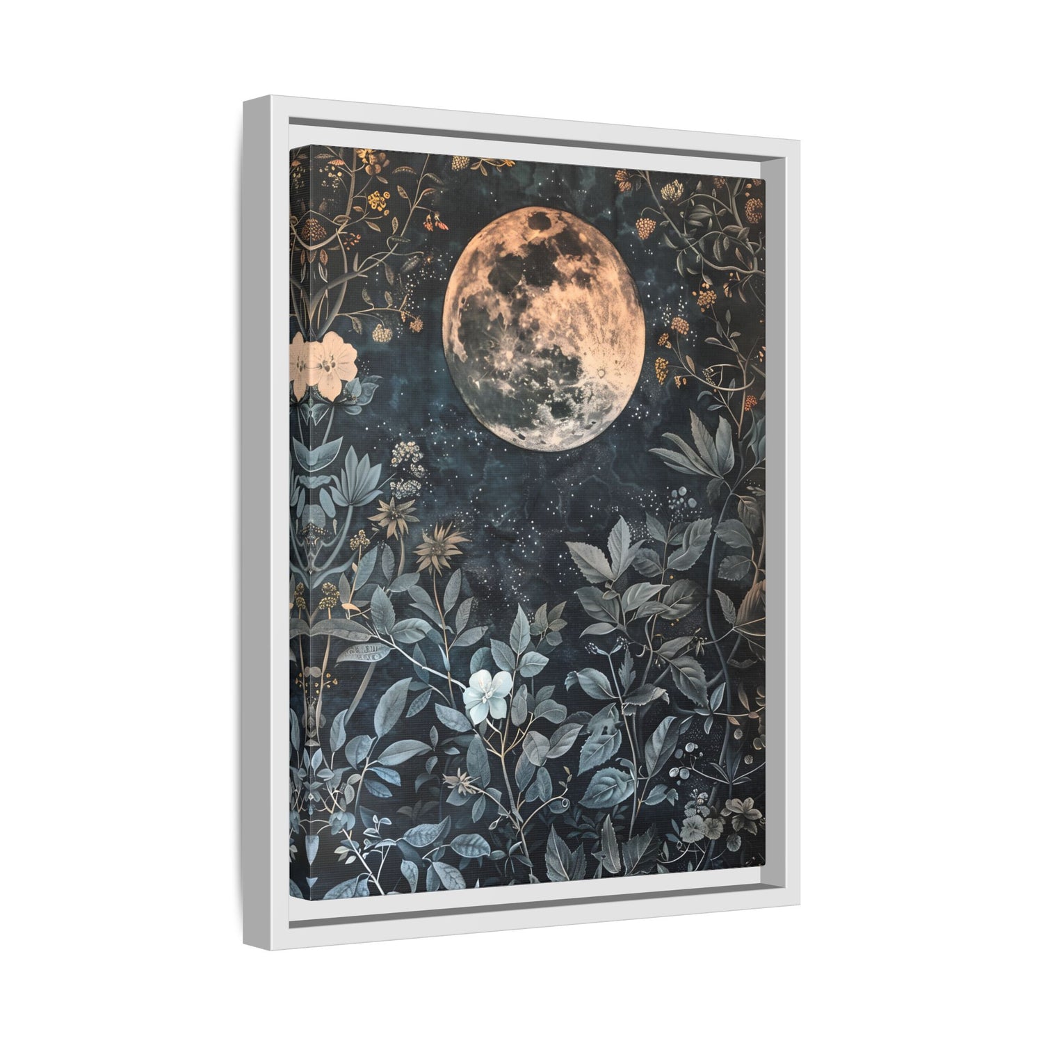 Framed Canvas - Midnight Moonlit Garden
