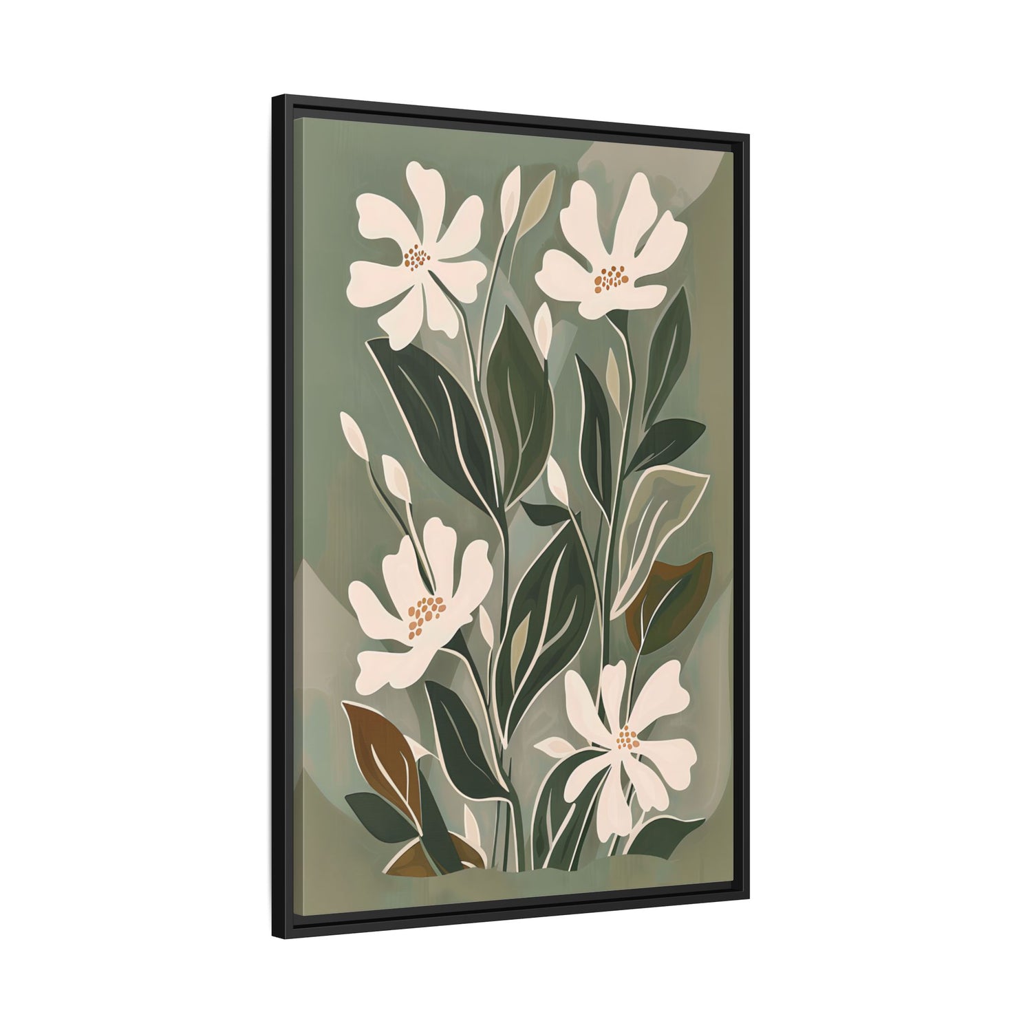 Framed Canvas - Cream Blooms on Sage Leaves