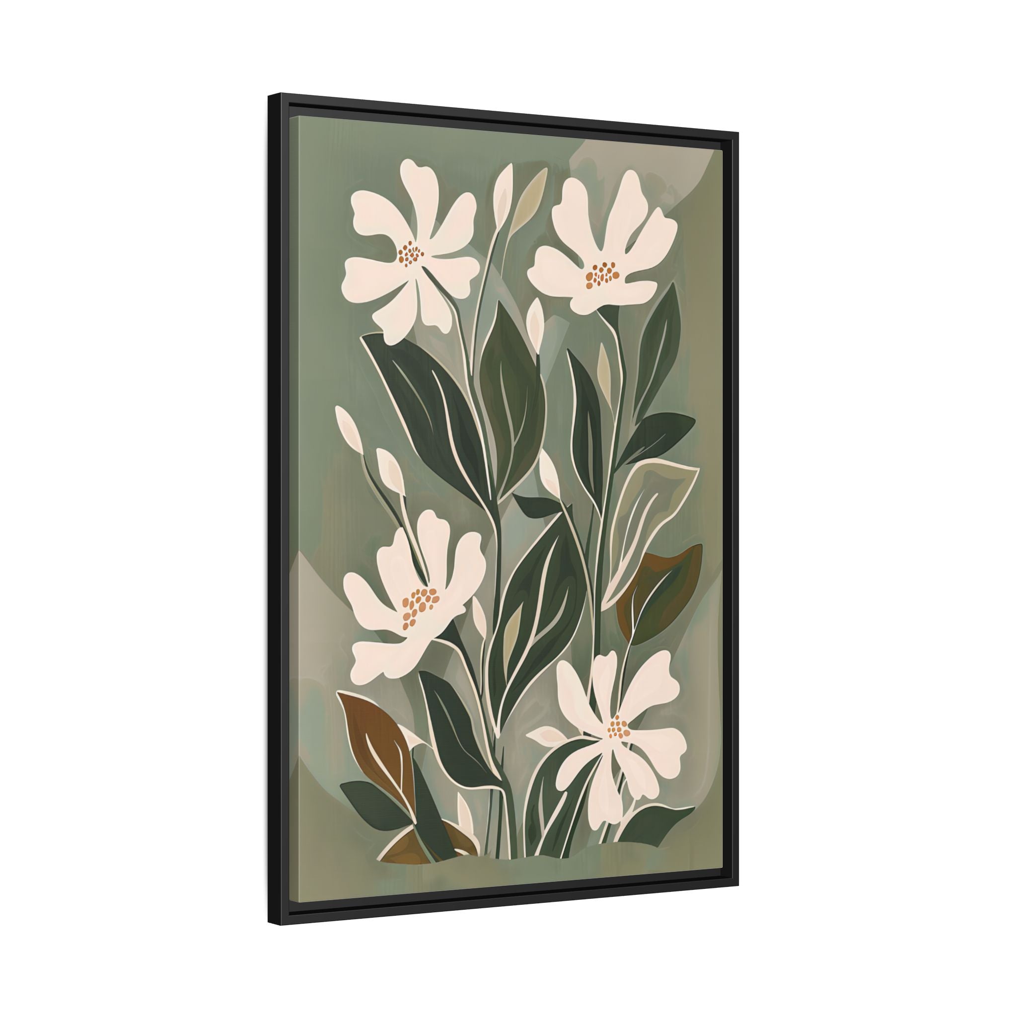 Framed Canvas - Cream Blooms on Sage Leaves
