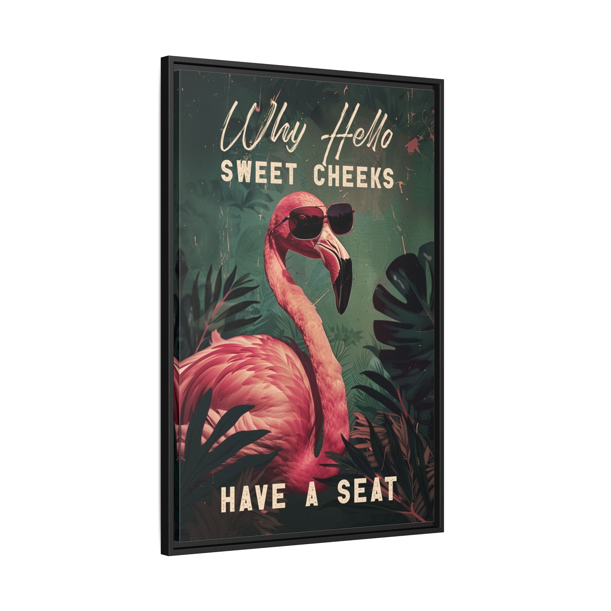 Framed Canvas - Sweet Cheeks Flamingo Welcome
