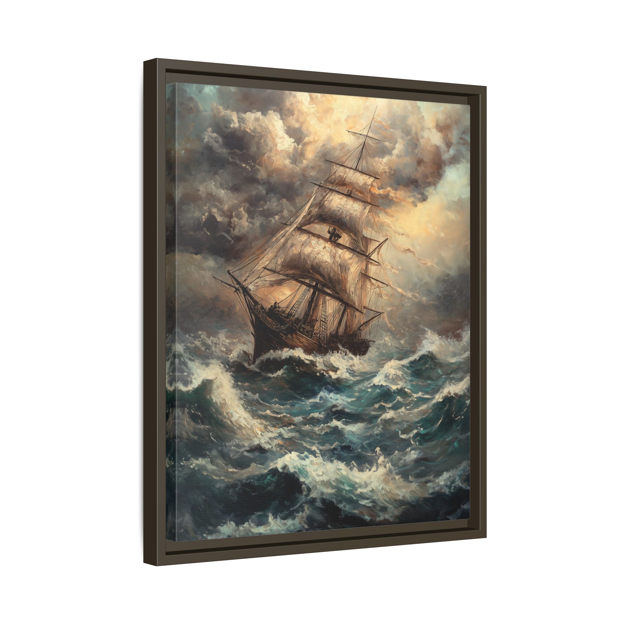 Framed Canvas - Stormy Voyage Sailing Ship