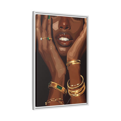 Framed Canvas - Golden Emerald Beauty Portrait