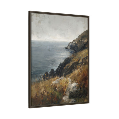 Framed Canvas - Cliffside Sailboat Seascape
