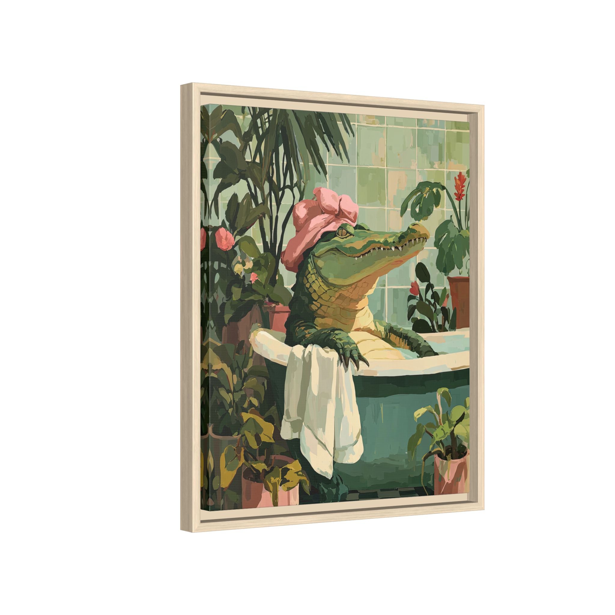 Framed Canvas - Bathtub Alligator Spa Day